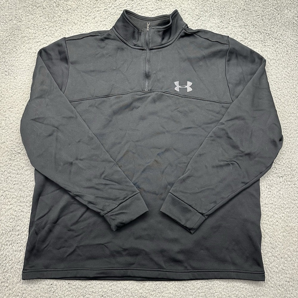 Under Armour Loose ColdGear Mens Large 1/4 Zip Fleece Black L/S Pullover Shirt